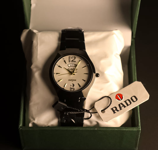 Rado Black Watch – Scratch-Resistant, Day & Date, Stylish Design