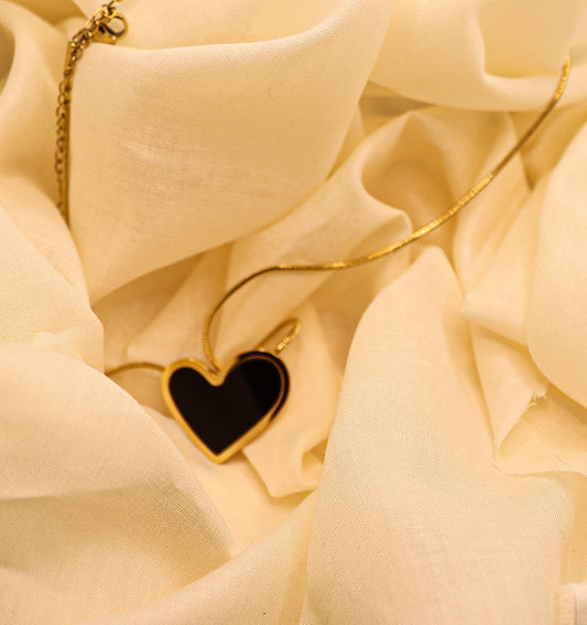 Golden Black Heart Locket (Necklace)