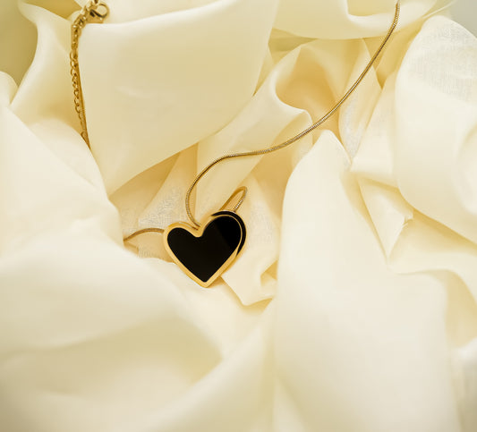 Golden Black Heart Locket (Necklace)